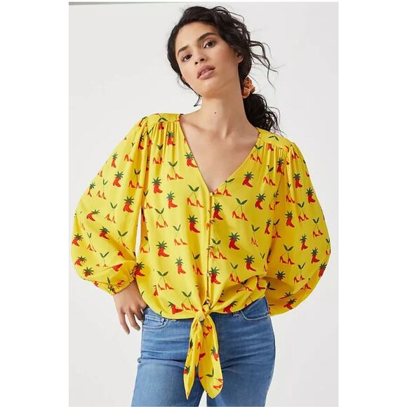 Anthropologie Tops - Anthropologie Kendra Dandy Yelllow Dreamer Button-Down Top Western Tie Front 14